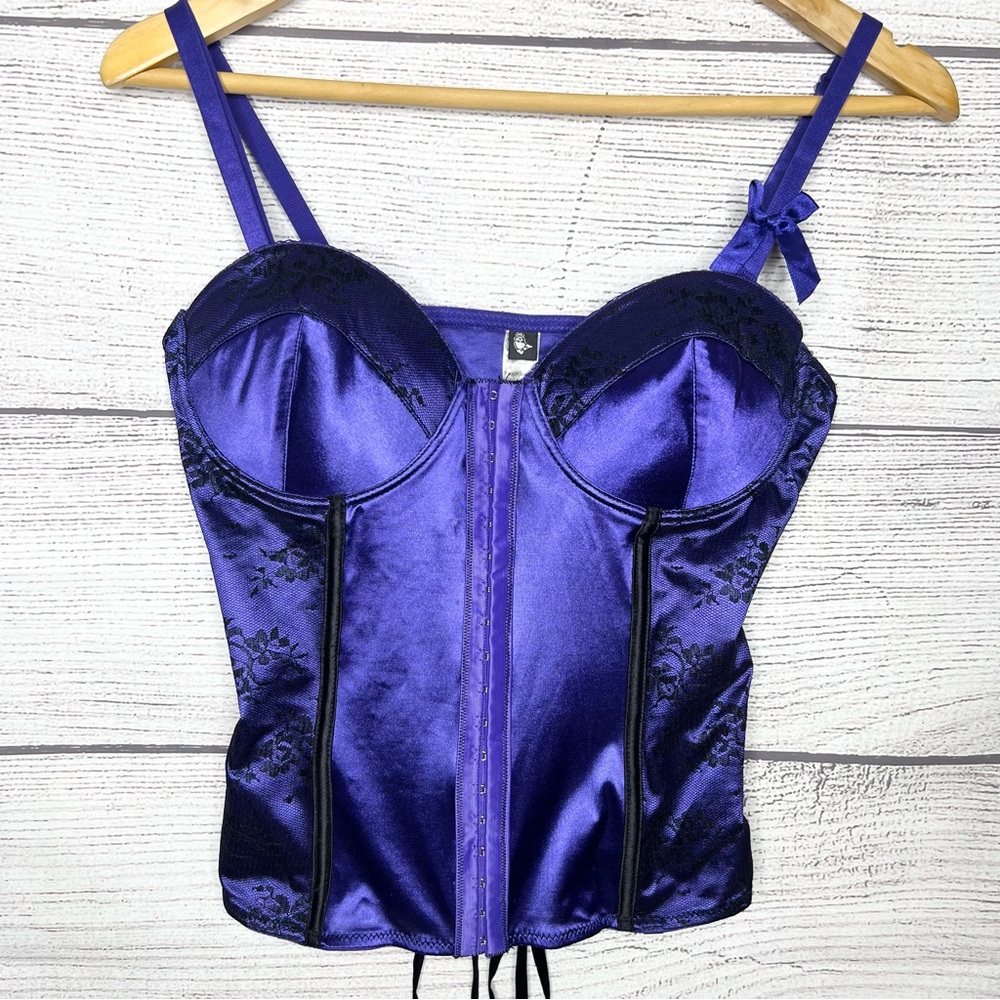 Y2K Morbid Threads Purple Satin Bustier Lace Up Corset Top Size 34C Small